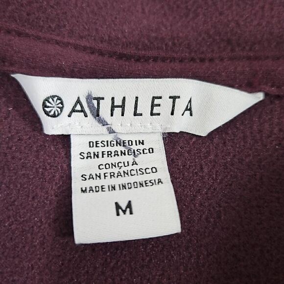 Athleta Cozy Sherpa Snap Sweatshirt Maroon Red Spiced Cabernet Womens Medium - Picture 2 of 8
